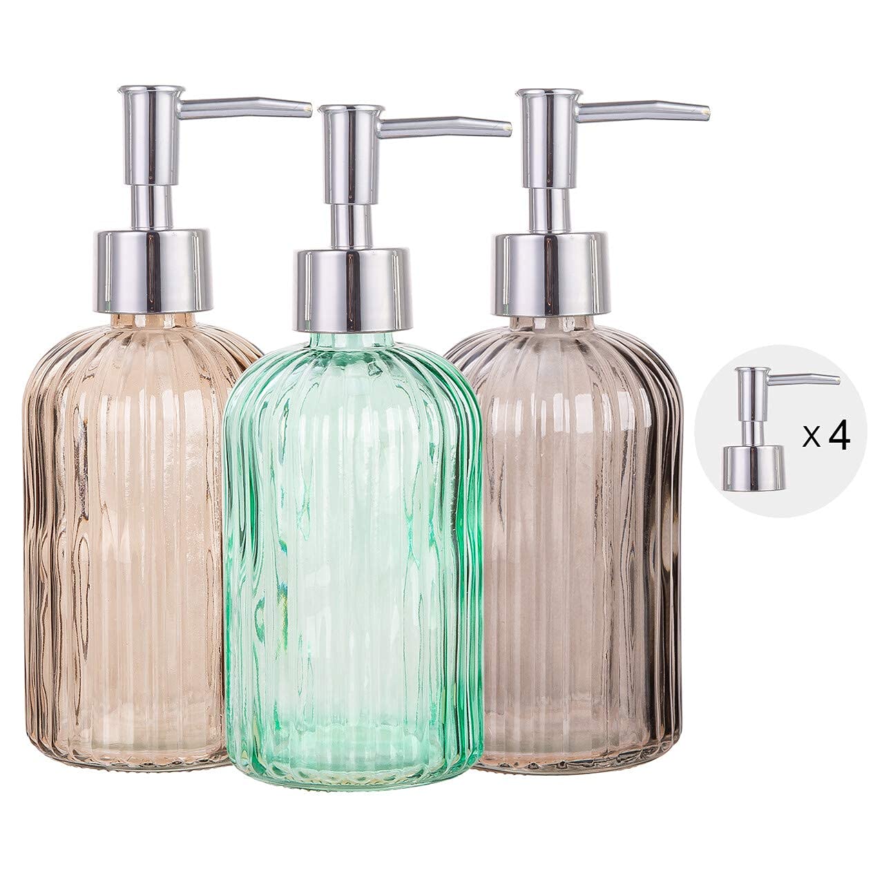 Cutiset Bathroom Accessories Set, 15oz Glass Soap Dispenser Bottle for Bath Decor, 3 Pack Set