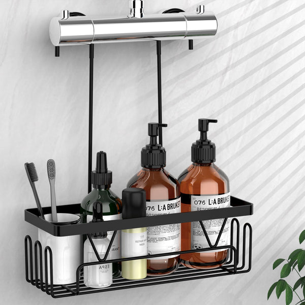 Kegii Shower Caddy Hanging, Bathroom Storage with Hanger, Shelf Hanging Hooks, Tidy Organiser Accessories Black
