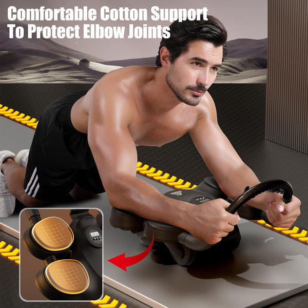 WLZP Ab Roller Wheel,1.5M Automatic Rebound Abdominal Wheel with Knee Mat & Timer, Ab Roller Exercise Wheel with Adjustable Elbow Support