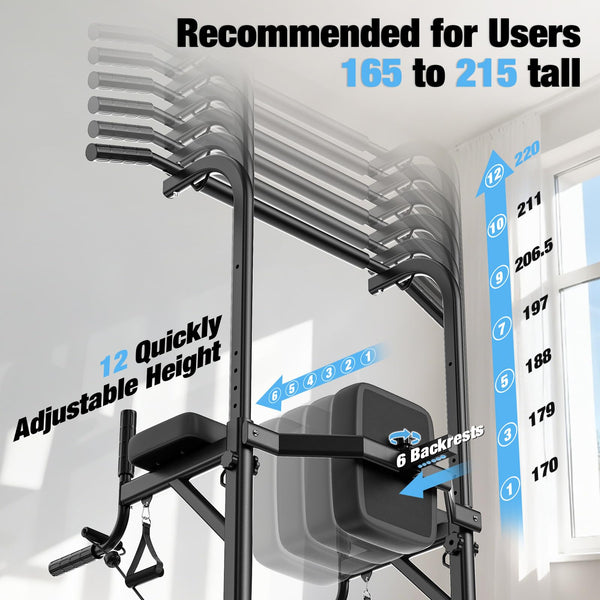 Dskeuzeew Power Tower Dip Station Pull Up Bar, Adjustable Height Multi-Function Power Tower, Push Up Workout Abdominal Exercise for Home Gym Strength Training Fitness Workout Equipment
