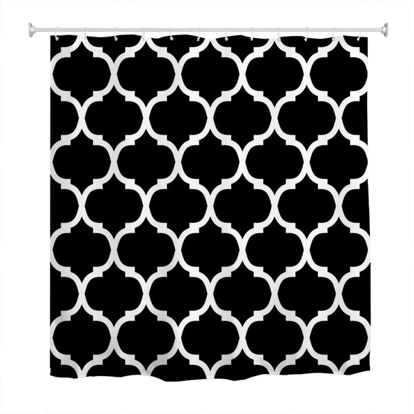 goodbath Black Shower Curtain, Moroccan Pattern Waterproof Polyester Fabric Bath Curtain for Bathroom Bathtub Hotel,180X180cm, Black White