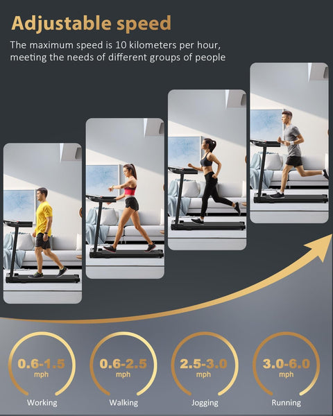 Treadmill Walking Pad Running Machine - Treadmills for Home Foldable Under Desk Treadmill with Handle Folding for Heavy People Foldaway Portable Compact Indoor Flat 10Km/h Electric Machines