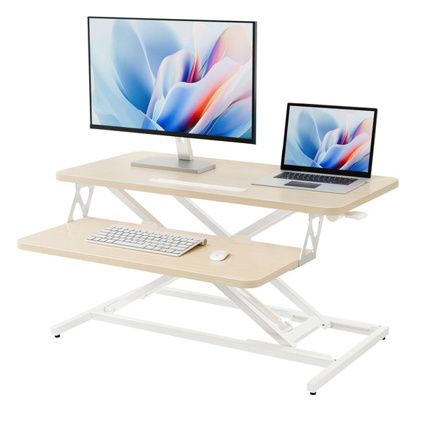 ERGOMAKER Height Adjustable Standing Desk Converter - 101cm (40 Inch) Wide Platform Tabletop Workstation - Quick Sit to Stand Desk Riser for Dual Monitors White