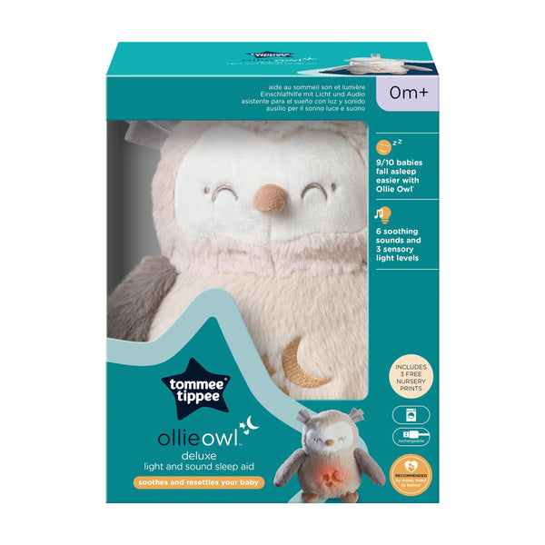 Tommee Tippee OllieOwl Deluxe Baby and Toddler Sound and Light Sleep Aid, Automatic CrySensor Soothes with 3 Natural Sounds and 3 Lullabies, Adjustable Volume, Soft Plush Fabric, USB Rechargeable