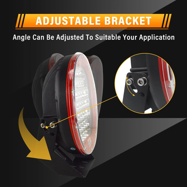 AUXTINGS 2 Pieces 9 inch 96W Red Spot Round Led Work Light Bar Off Road Lights Fog Driving Roof Bar Bumper for off road SUV Boat Lamp(Red)