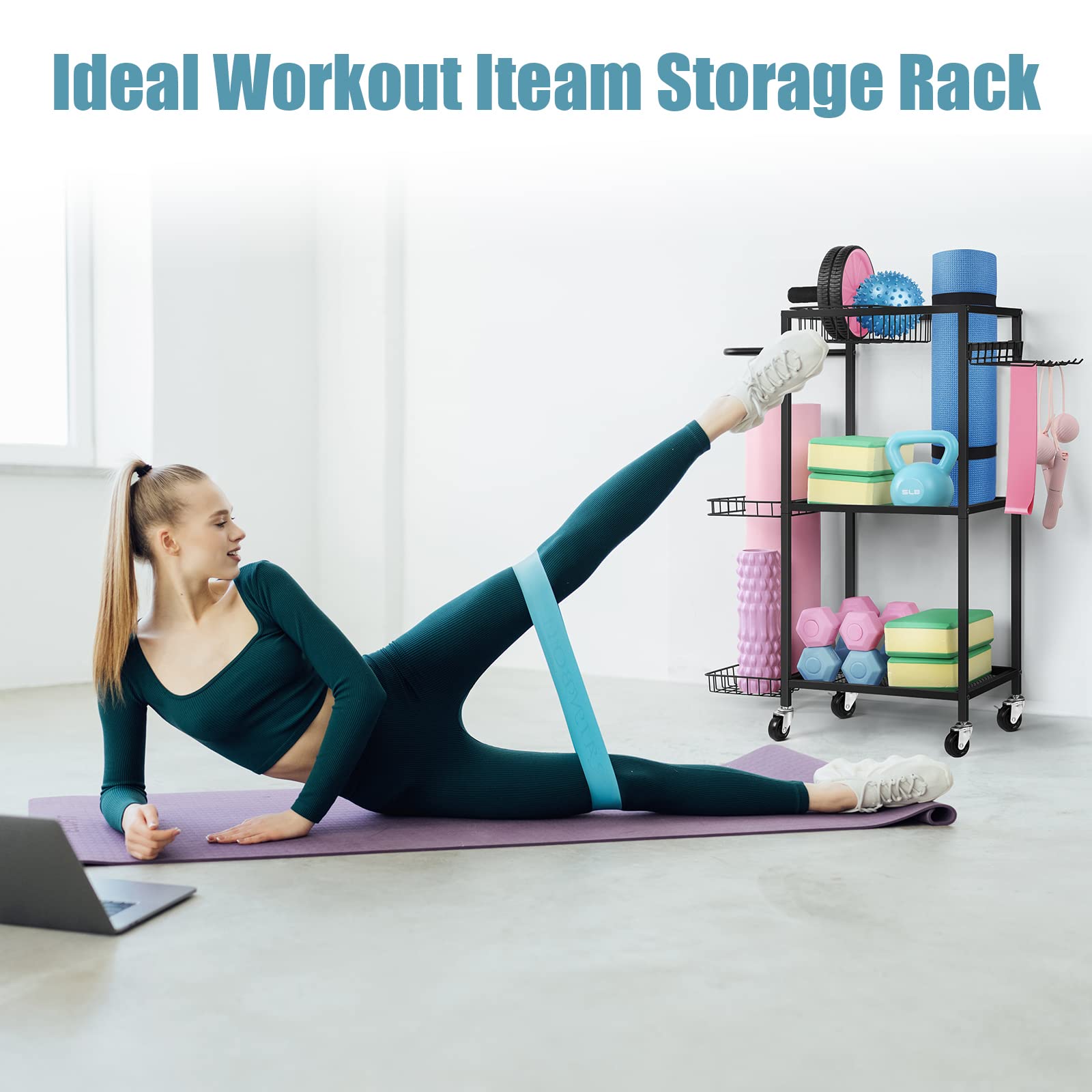 LIANTRAL Dumbbell Rack, Yoga Mat Storage Rack, Workout Equipment Storage Rack for Dumbbells Kettlebells Yoga Mat and Balls, Home Gym Storage Organizer