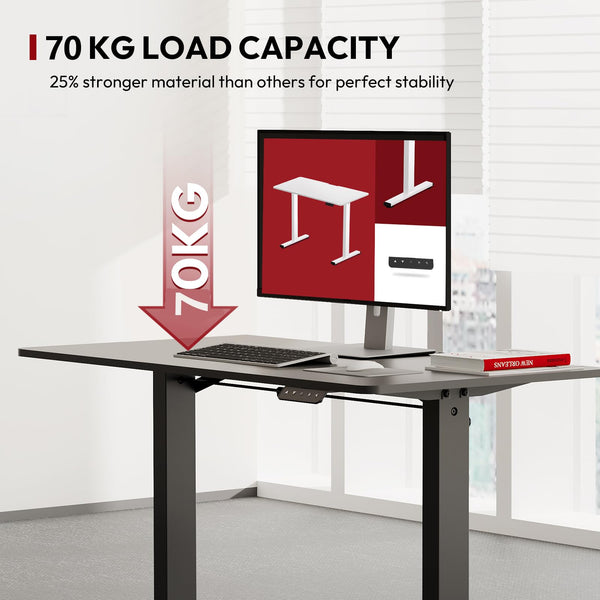 SANODESK QS1+140 * 60 Electric Standing Desk Height Adjustable Standing Desk With Memory Smart Panel Sit Stand Table With Hooks and Cupholder for Home Office （Black Frame+ Black Desktop）