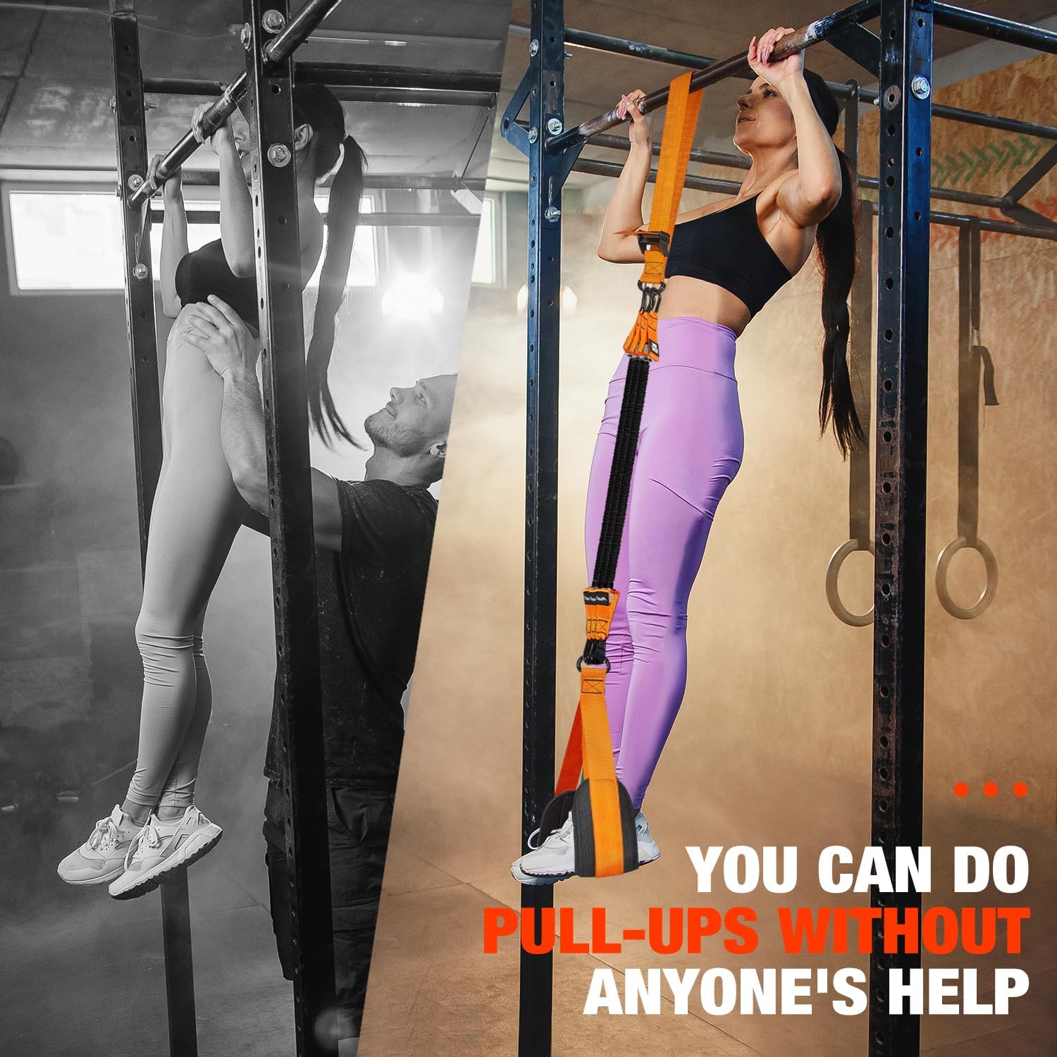 Pull Up Assistance Bands, Heavy Duty Resistance Band for Pull Up Assist, Adjustable Weight/Size with Fabric Feet/Knee Rest, Bands for Pull Up Assist