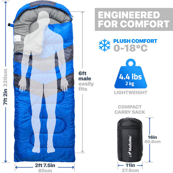 MalloMe Sleeping Bags for Adults & Kids Sleeping Bag 3-4 Season - Ultralight Backpacking Sleeping Bag Cold Weather & Warm, Lightweight Compact, Single Adult Girls Boys Winter Sleep Camping Accessories