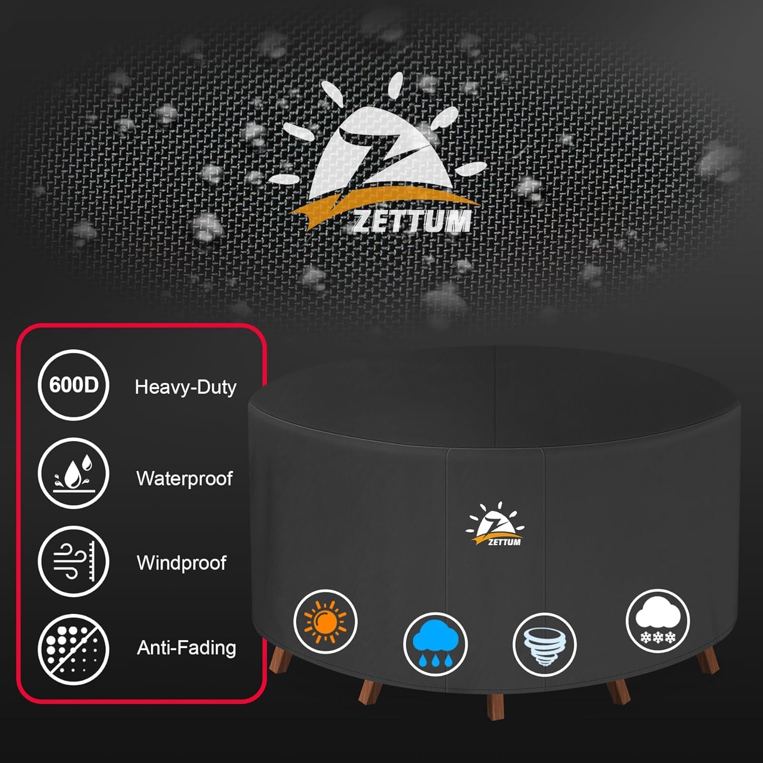 Zettum ?160x73cm Garden Table Cover Round Durable 600D Oxford Fabric Outdoor Furniture Covers Ideal for Rattan Round Furniture Set, Patio Table &