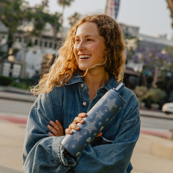 Insulated Water Bottle 700ml(24oz) with Straw, Lid, and Handle - Stainless Steel Sports Travel Gym Bottle for Men and Women (Skiing)