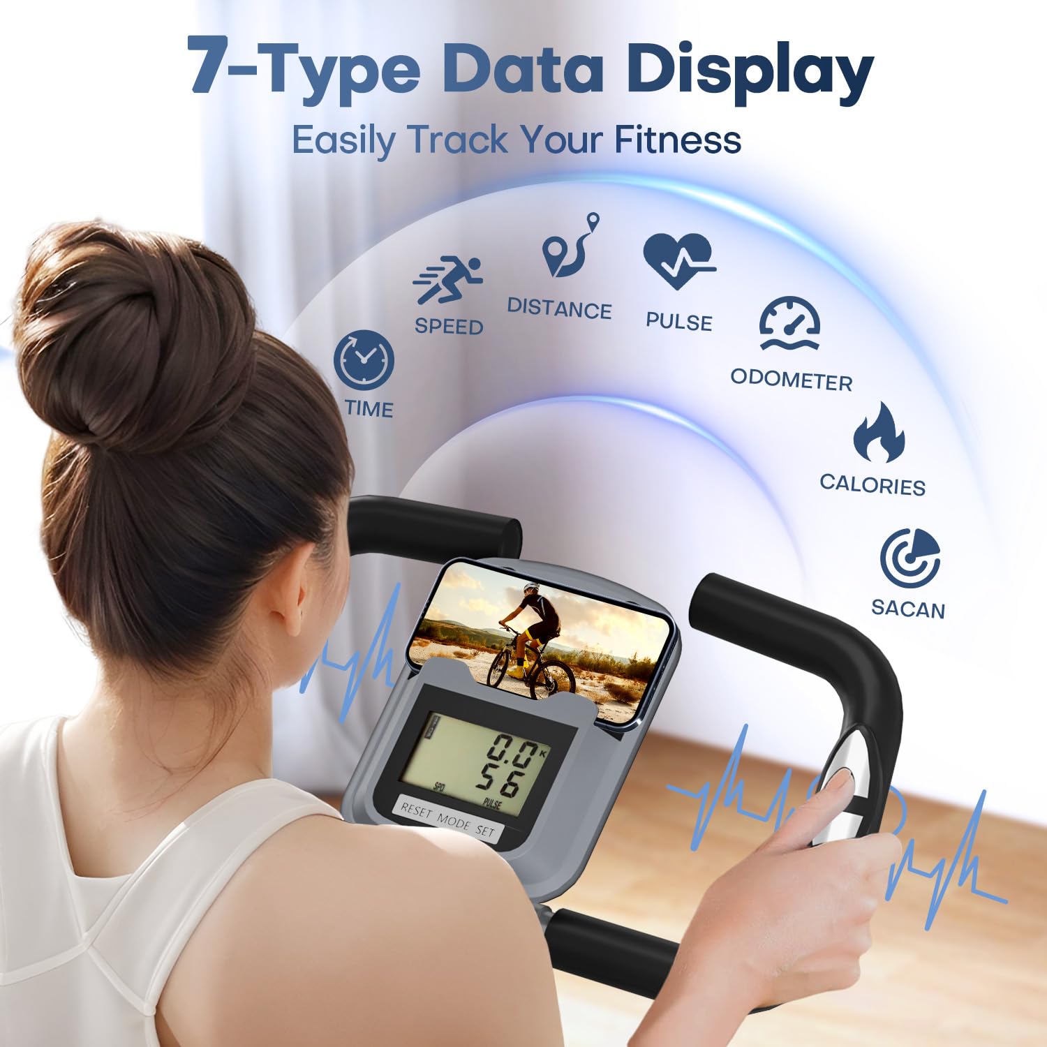 2025 New Exercise Bike Foldable with 16 Levels Magnetic Resistance, Folding Cycling Bike with LCD Display & Heart Rate Sensor, Oversized Saddle with Backrest, Foldable Fitness Bicycle For Home Gym