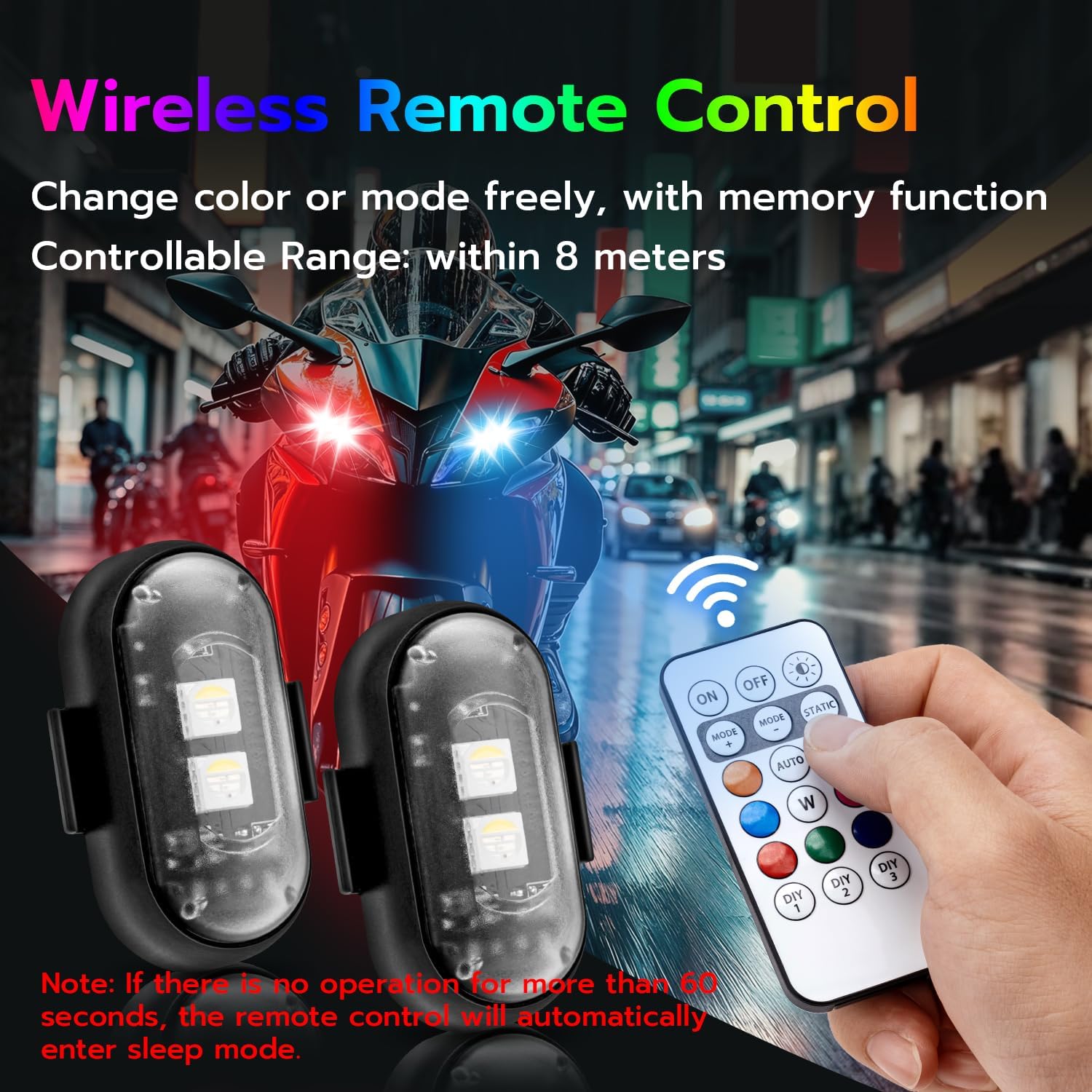 4PCS LED Car Strobe Lights with Remote Control,Wireless LED Ambient,8 Colors USB Rechargeable Waterproof Flashing Warning Lights for Car Drone Motorcycle Bike Truck