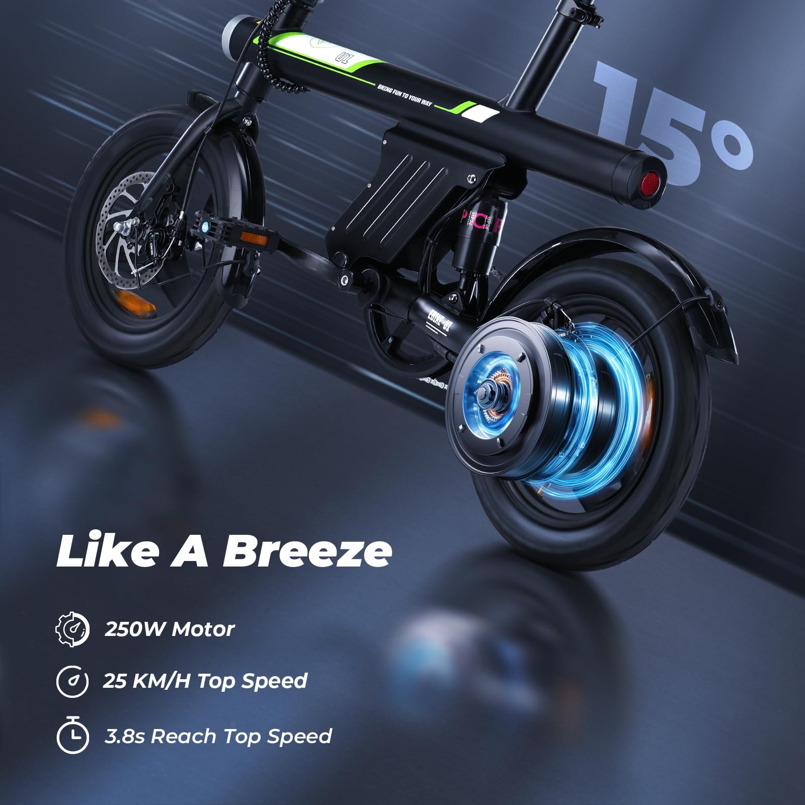 Finbike U1 Electric Bike for Adult/Teens,14" Folding Electric Bicycle with LCD Display,25KM/H & 45KM Range,4H Fast Charge,4 Riding Modes,Rear Shock Absorber,120KG Capacity,Compact Foldable Ebike