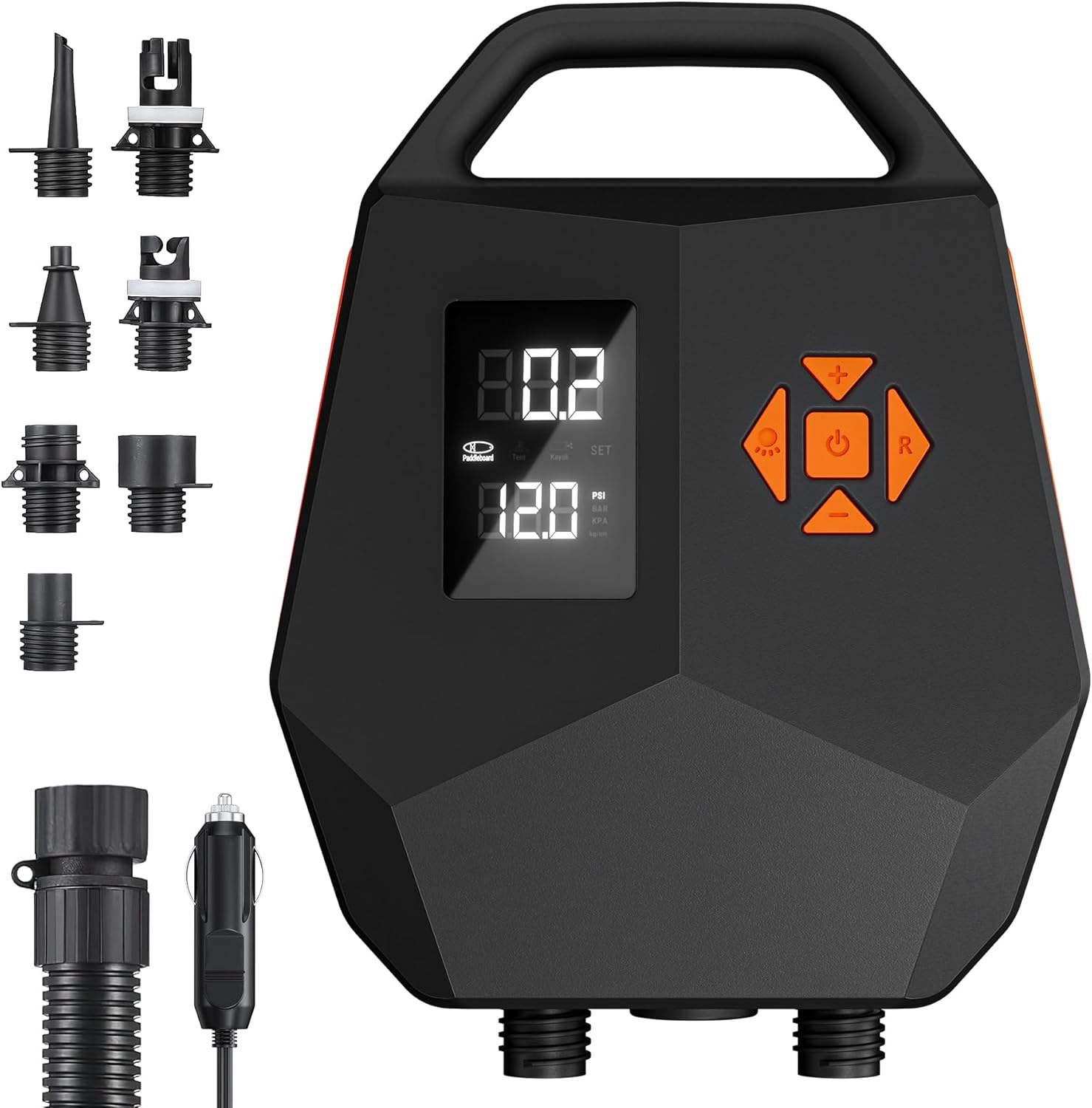 Electric SUP Pump 20PSI - Dual Motor Stand Up Paddle Board Pump with Auto Shut Off, 12V Car Adapter for Inflatable Paddle Boards, Kayaks, Boats - Quiet Fast Inflation Portable Air Pump