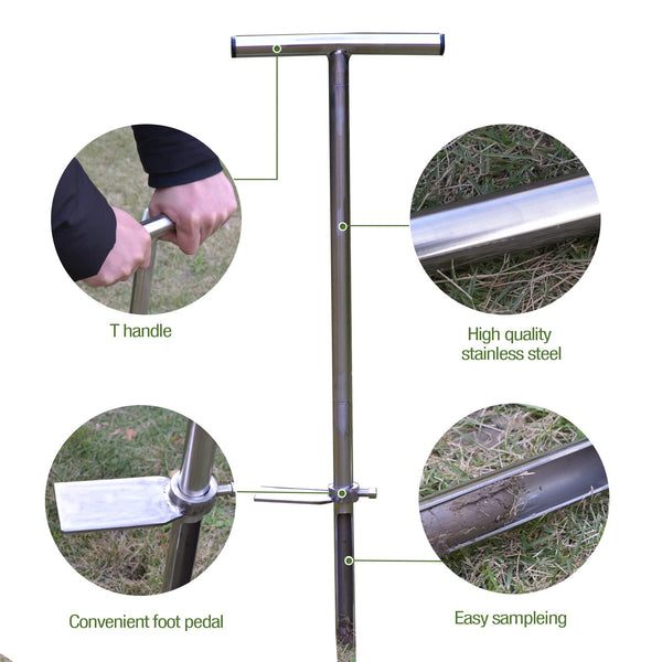 SurmountWay Soil Sampler Probe 34 Inch with Footsteps, Stainless Steel T-Style Handle Soil Test Kits Soil Probes for Soil Sampling Plant Care Garden