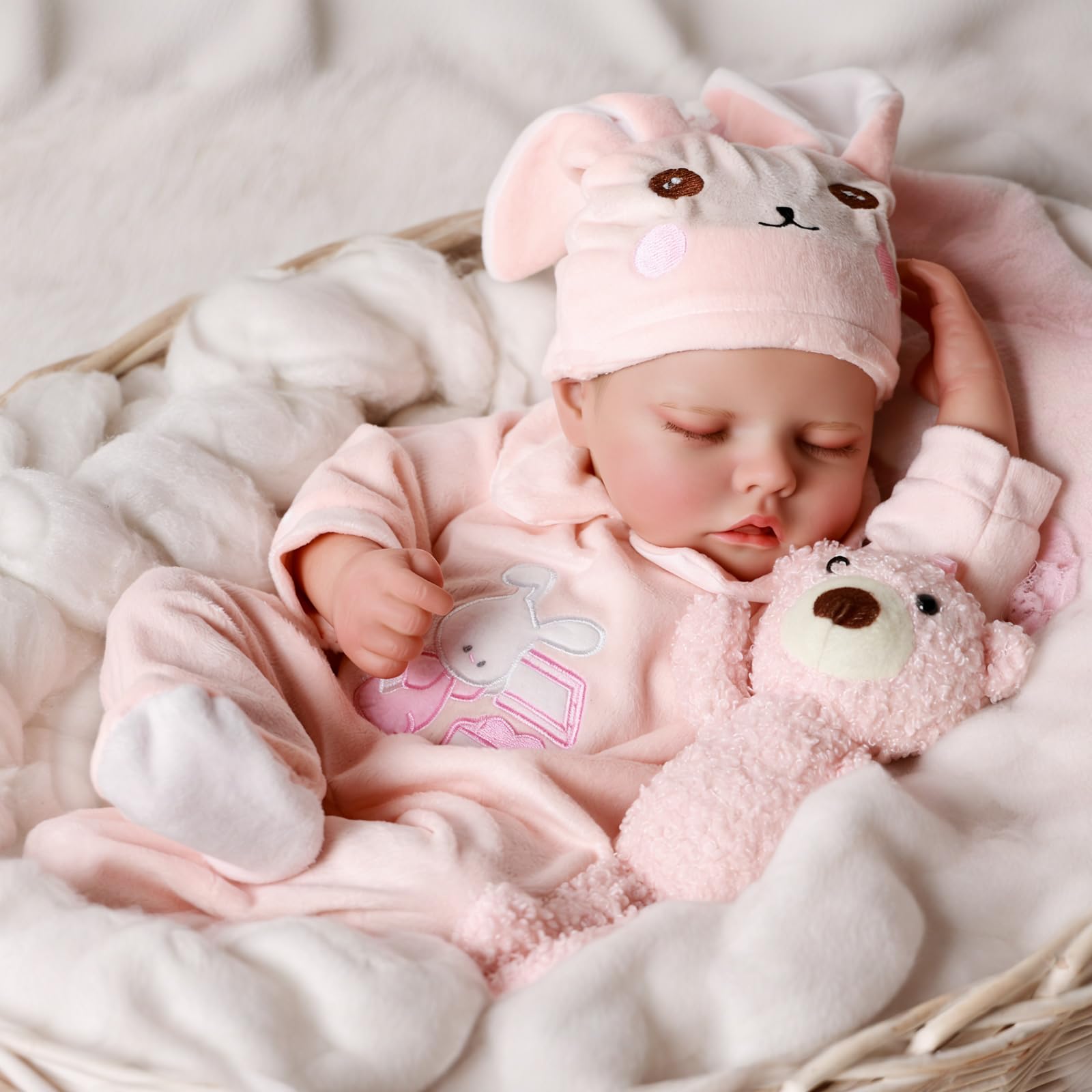 JIZHI Reborn dolls Age 3+ - 17-Inch Handmade Realistic Baby Dolls Soft Cloth Body with Toy Accessories, Reborn Baby Dolls Like a Lifelike Baby(Sleeping baby)