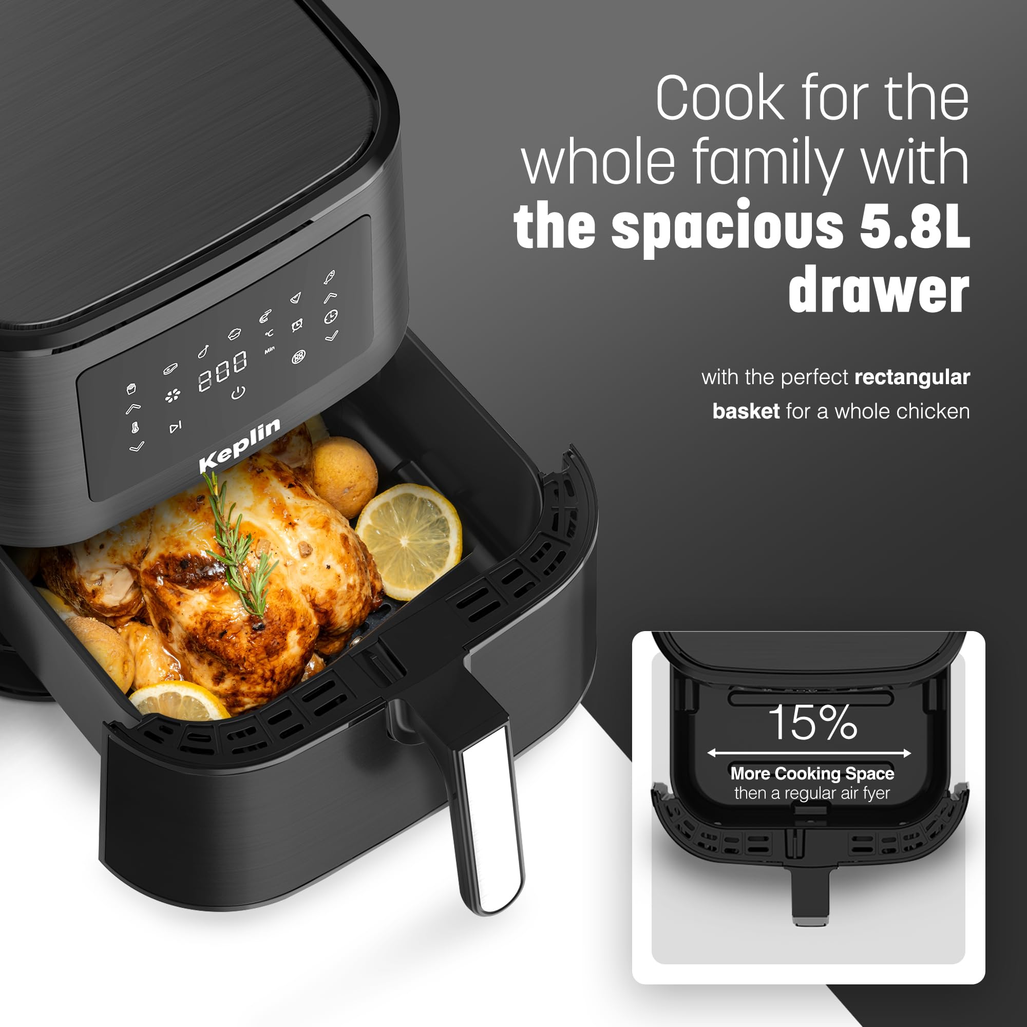 Essen by Keplin 9L Dual Zone Air Fryer - 2700W Energy-Saving Cooker with 6 Cooking Functions - Extra-Large Capacity for Healthy Meals - Roast, Bake, Dehydrate, Crisp - Family Size (9L)