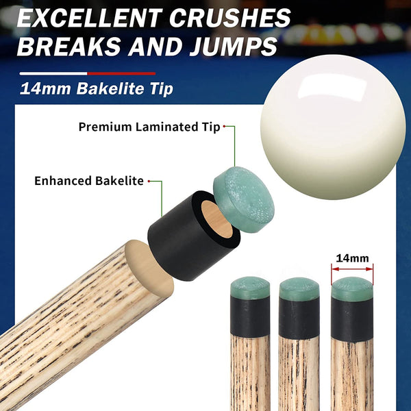 Aklot Pool Cue, Heavy Hitter Jump Break Cue 20oz 1 Piece Pool Stick 14mm Bakelite Tip for Explosive Breaks and Effortless Jumps