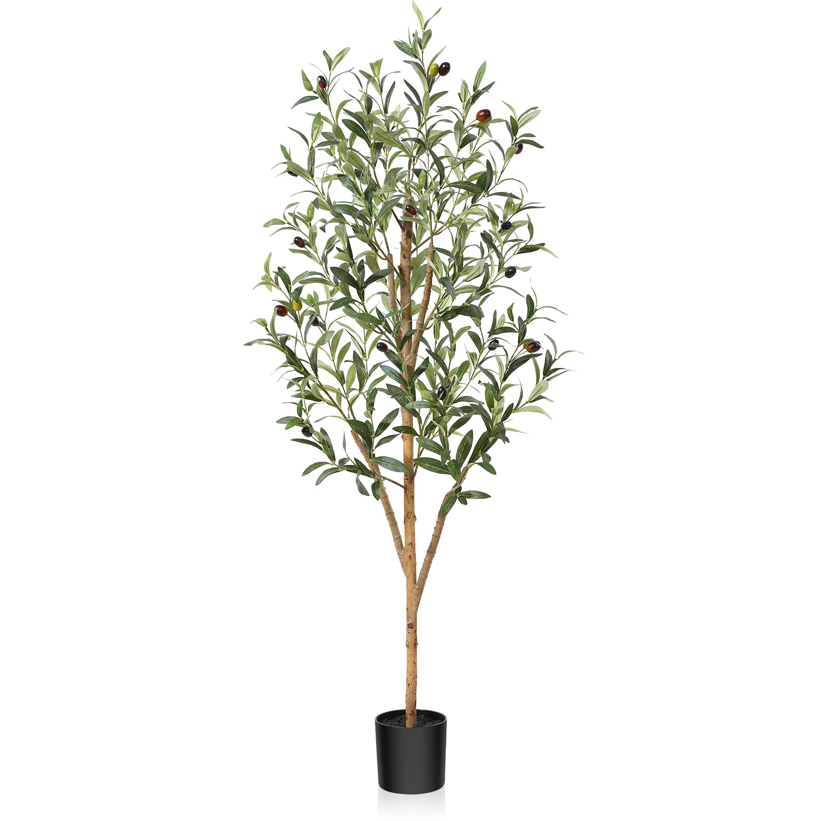 Fopamtri Artificial Olive Tree 120 cm Large Fake Plants, Artificial Silk Plants with Natural Wood Trunk and Lifelike Olive Leaves in Pot for Home,