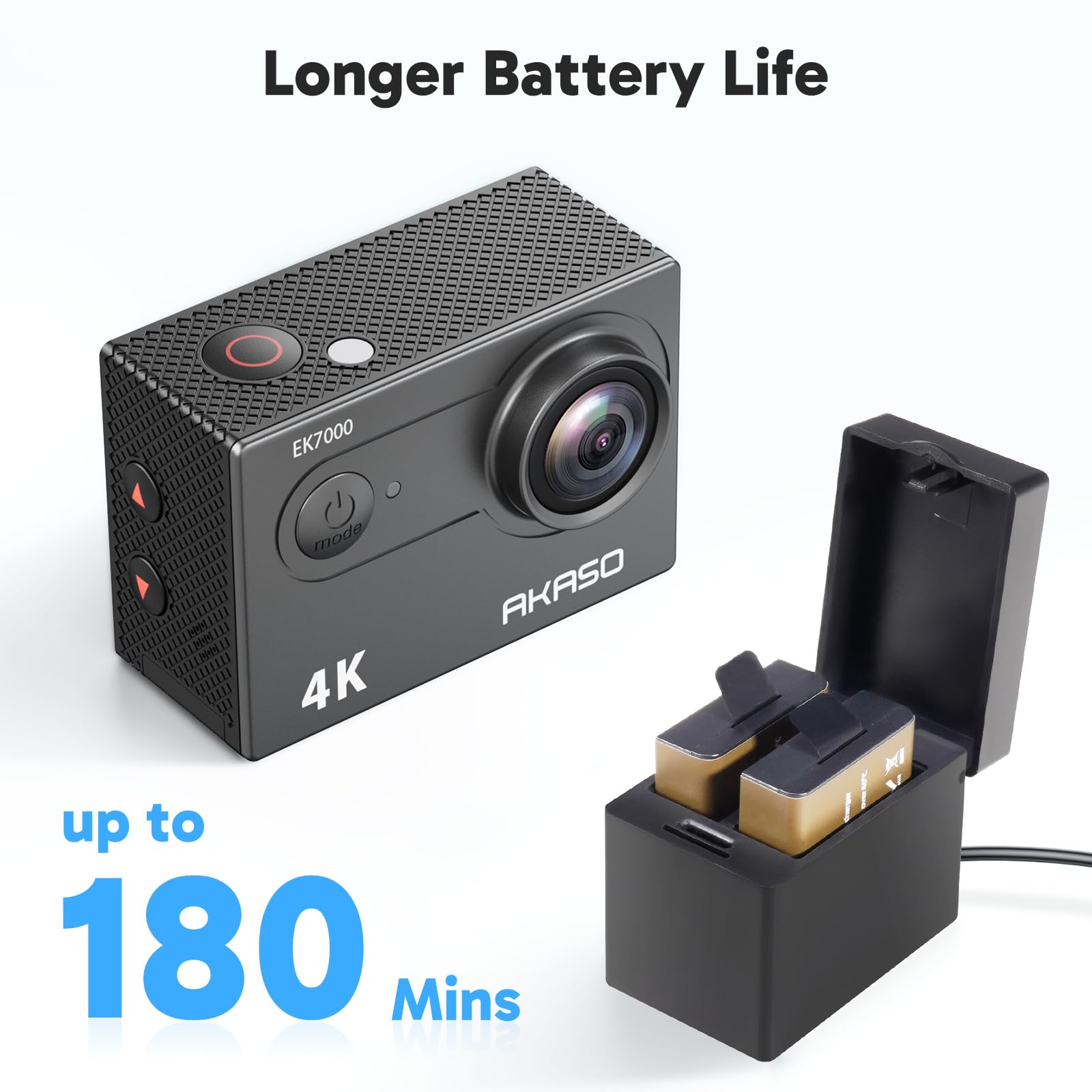 AKASO EK7000 Action Camera Floating Hand Grip Bundle - Includes 4K30FPS EK7000 Underwater Camera, Floating Hand Grip, 2 Batteries, Carrying Case, and Accessory Kits