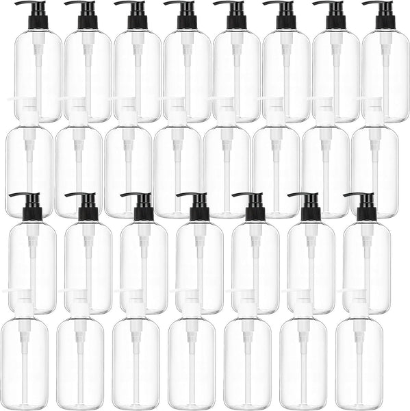 MSYU 30 Pack Clear PET Empty Refillable Clear Bottles 230ml With Lotion Tops For Soap Gel Liquid Containers for Essential Oils, Cleaning Products,
