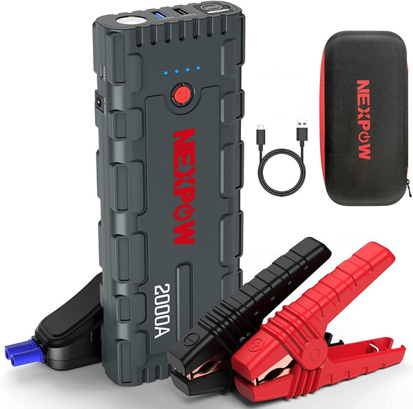 NEXPOW 2000A Peak Car Jump Starter with USB Quick Charge 3.0 (Up to 7.0L Gas or 6.5L Diesel Engine), 12V Portable Battery Starter, Battery Booster with Built-in LED Light