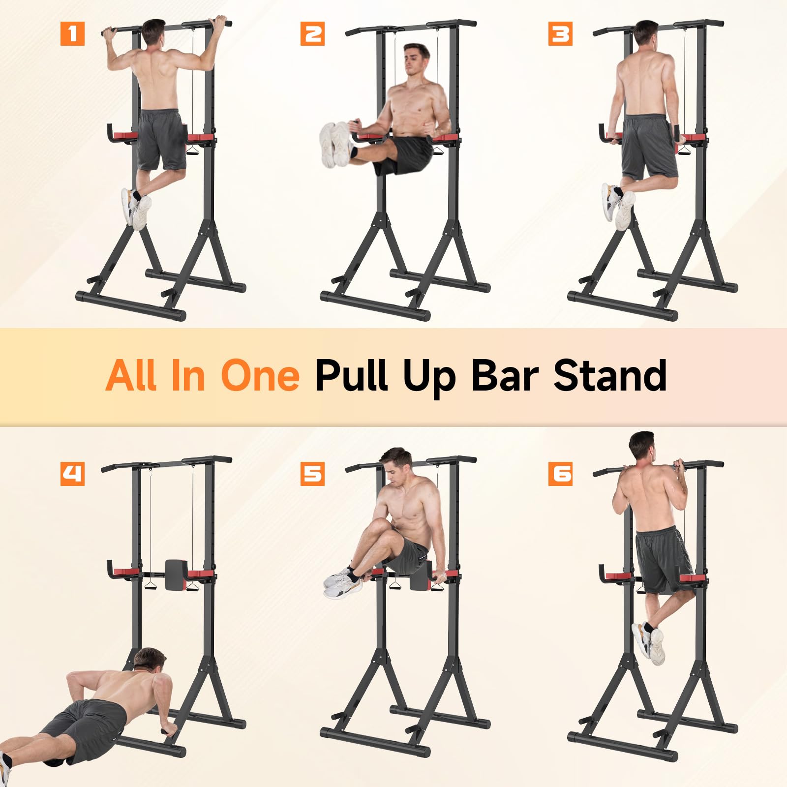Dskeuzeew Power Tower Dip Station Pull Up Bar, Adjustable Height Multi-Function Power Tower, Push Up Workout Abdominal Exercise for Home Gym Strength Training Fitness Workout Equipment