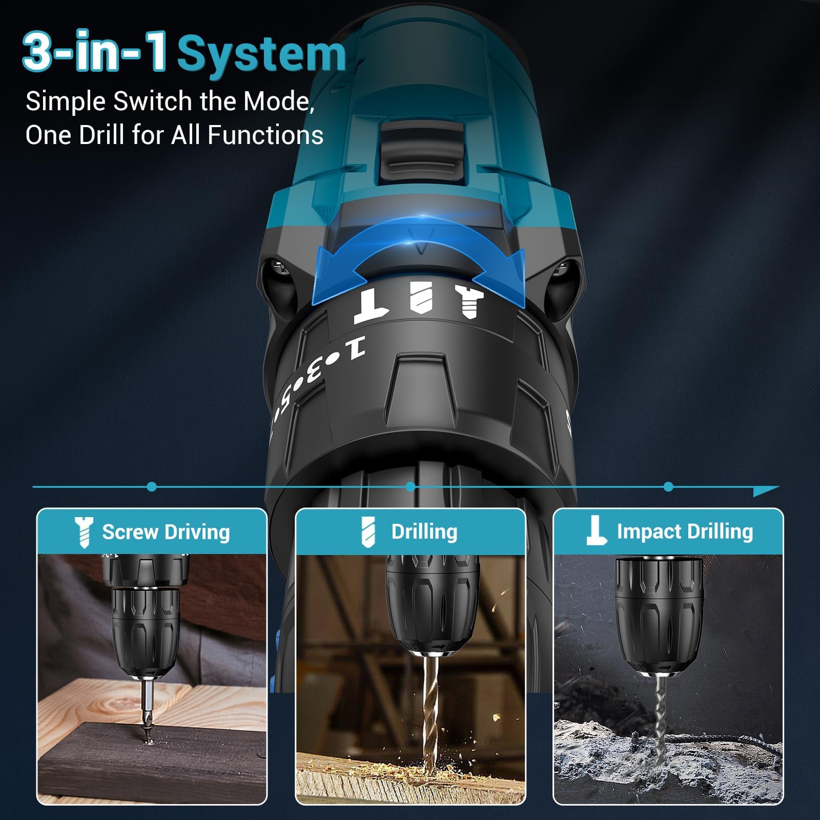 MHPRO Cordless Drill, Power Drill Brushless 21V, Cordless HammerDrill with 2 Batteries 2000mAh, 20+3 Torque, 45N.m Max DrillSet, LED Light, 2 Speed, 14PCS Accessories for Home and Garden DIY Project