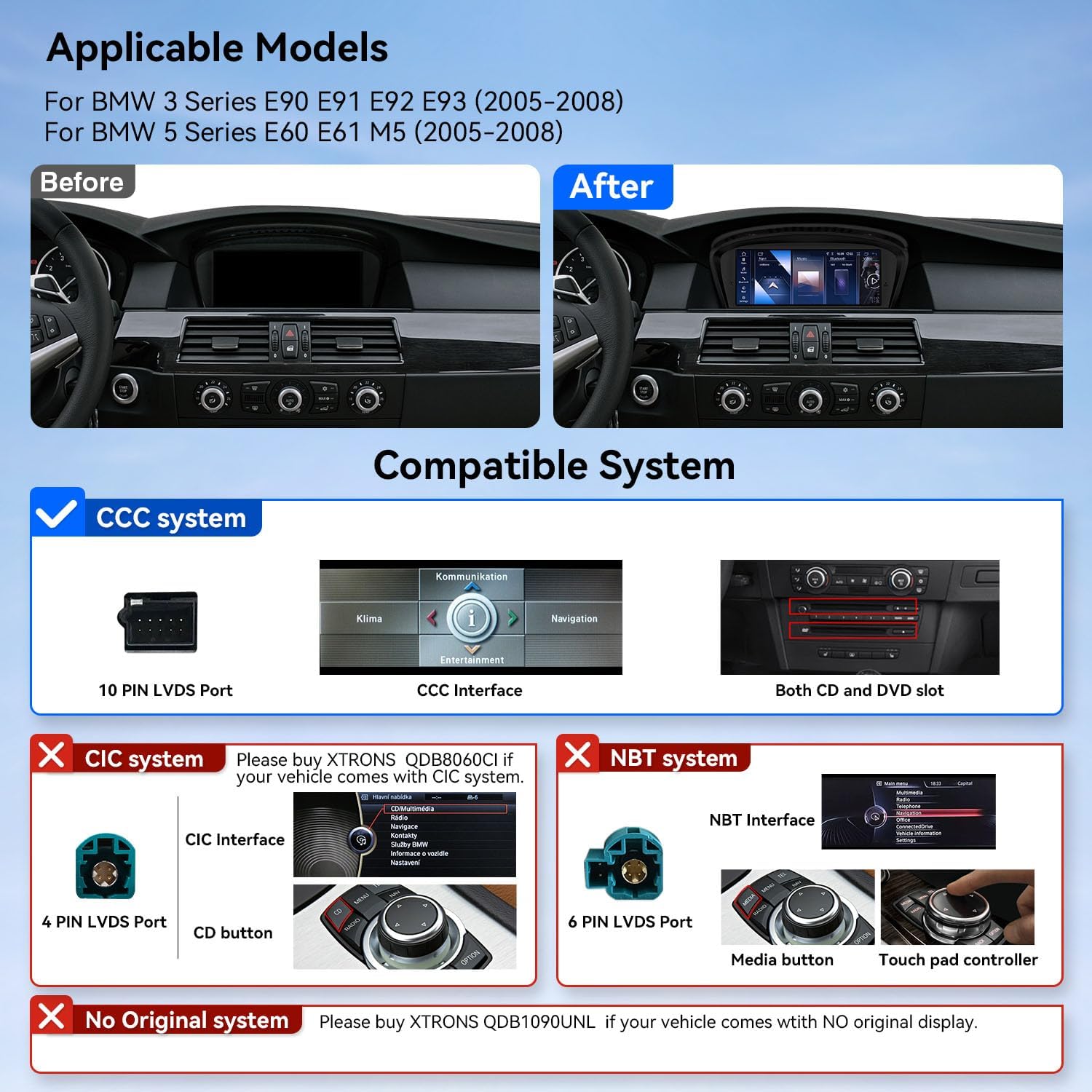 XTRONS 8.8" Car Stereo Android Octa-Core 4+64GB for BMW 3 Series E90 E91 5 Series E60 E61 (2005-2008) w CCC system Touch IPS Screen GPS navigation, w 4G LTE CarAutoPlay Android Auto Support AHD Camera