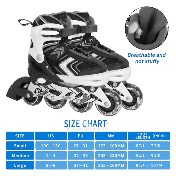 Nattork Roller Skates for Boys with Full Light up Wheels, Adjustable Beginner Inline Skates for Youth, Black Ages 8-12
