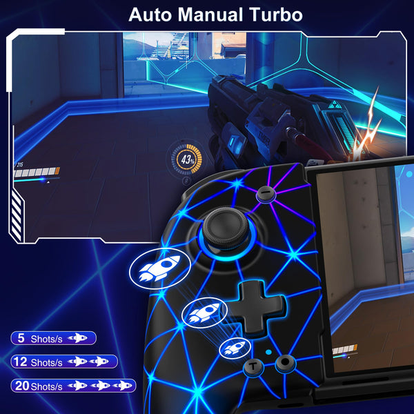 HASACOOL Switch Controller for Nintendo Switch/OLED, Handheld One-Piece Joycon Controllers with RGB Lights, TURBO, Vibration, Back Button