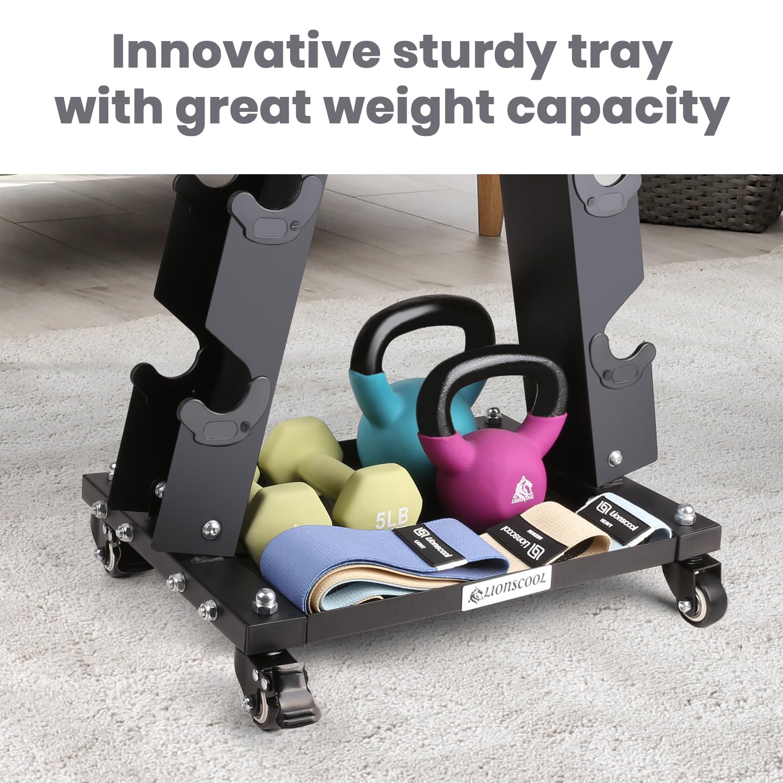 LIONSCOOL Premium Solid Steel Dumbbell Rack Stand Only, A-Frame Portable Weight Storage Organizer with Tray and Wheels (Medium, 300 LBS)