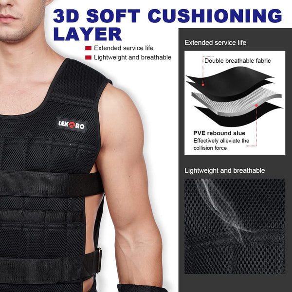 Adjustable Weighted Vest 44LB Workout Weight Vest Training Fitness Weighted Jacket for Man Woman (Included 96 Steel Plates Weights)