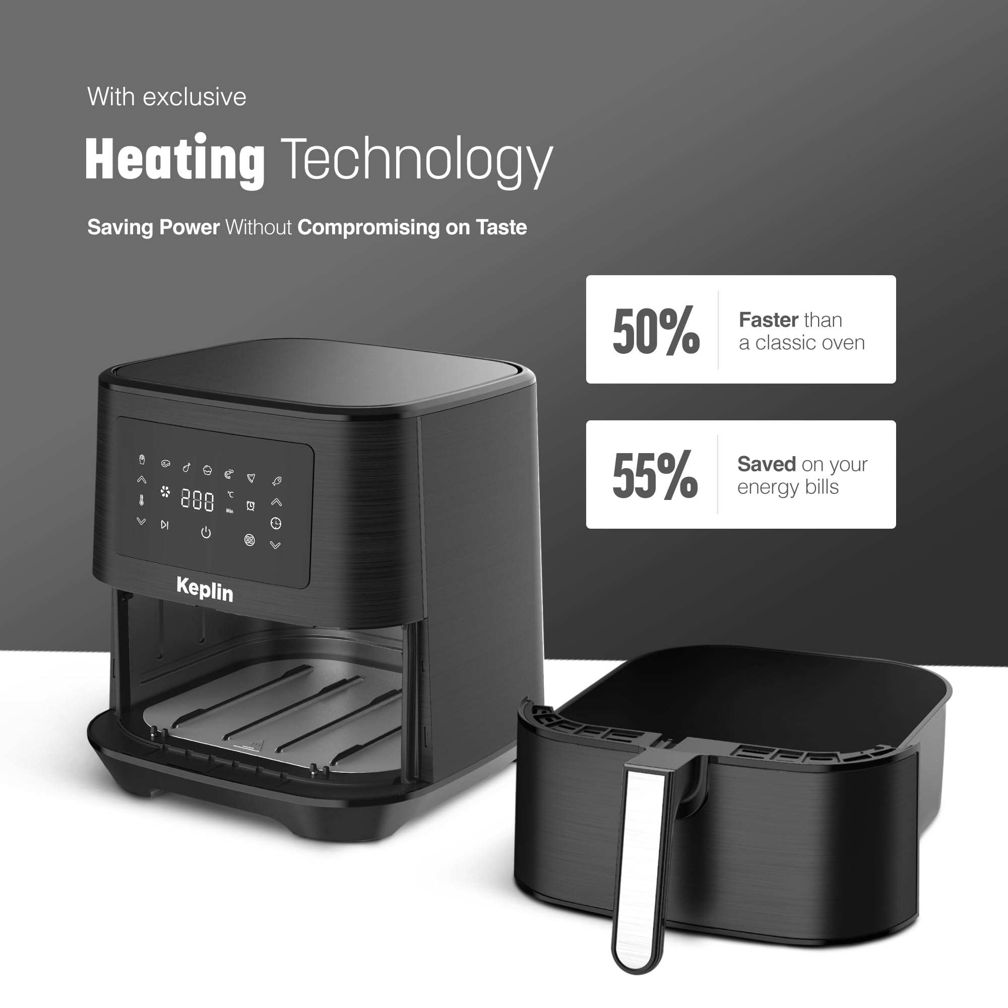 Essen by Keplin 9L Dual Zone Air Fryer - 2700W Energy-Saving Cooker with 6 Cooking Functions - Extra-Large Capacity for Healthy Meals - Roast, Bake, Dehydrate, Crisp - Family Size (9L)