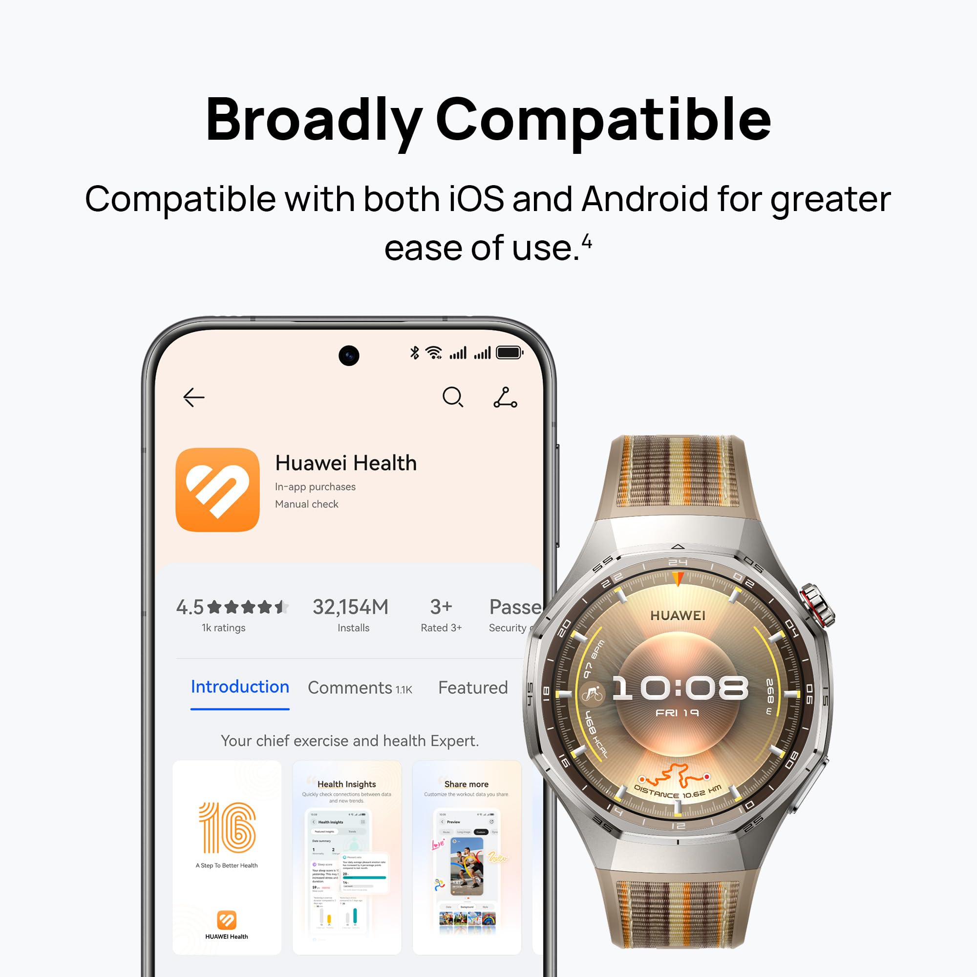 HUAWEI WATCH GT 6 GPS 46mm Smart Watch, 1.47''AMOLED Touchscreen, up to 21 days battery life, Cycling,100+ Sports Mode, iOS & Android, All-day Health Monitoring, Emotional Wellbeing, Black
