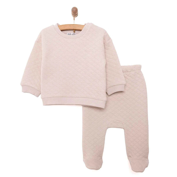 HelloBaby Newborn Quilted Sweatshirt-Footed Bottom - Grey