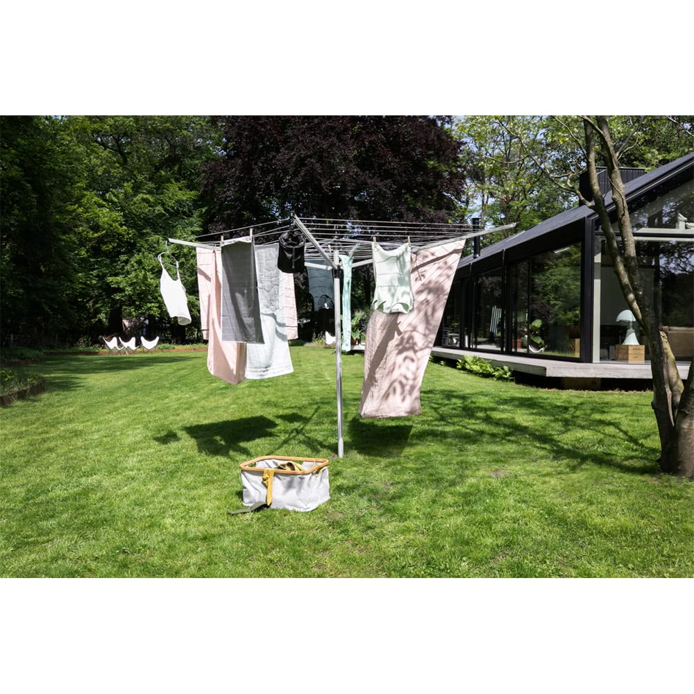 Brabantia - Lift-O-Matic - 60 Metres of Clothes Line - Adjustable in Height - UV-Resistant & Non-Slip Lining - Umbrella System - with Ground Spike 45