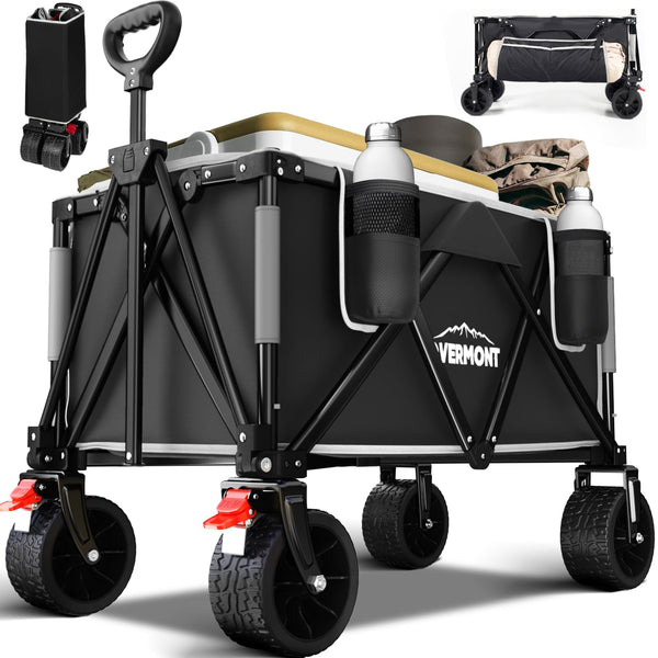 Overmont Festival Camping Trolley on Wheels - Heavy Duty Folding Beach Wagon Cart with Extra Wide Wheels, 330lbs Capacity, Adjustable Handle, Portable