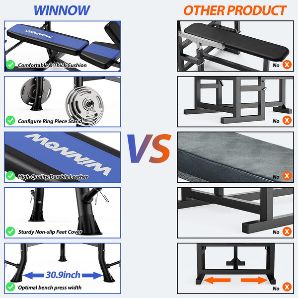 WINNOW Adjustable Weight Bench with Leg Extension and Preacher Curl Home Training Gym Weight Lifting Bench Full-Body Workout Bench Bench Press
