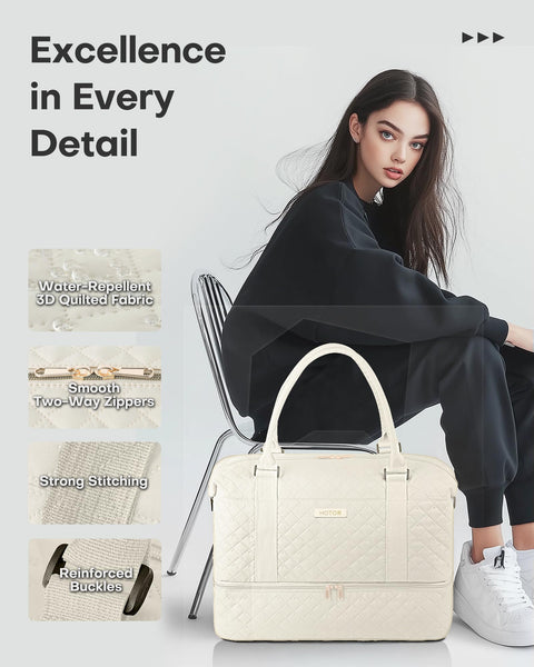 HOTOR Travel Bags for Women - Lightweight Overnight Holdall Bag, Large Carry on Luggage Weekend Bag with Shoe Compartment & Toiletry Bag, Travel Duffel Sport Gym Tote, Black, 34.0 x 45.0 x 20.0 cm