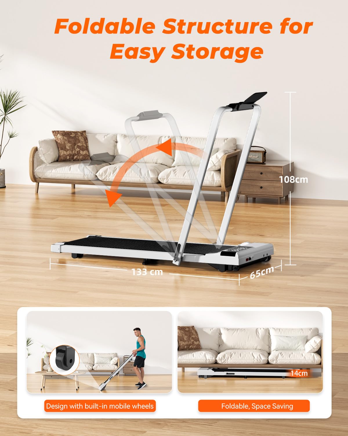 Superun Walking Pad Raceable 6% Incline 2.5HP Under Desk Treadmill 136KG Capacity MAX 110CM Foldable Treadmill APP Control Portable Walking Machine for Home with Training Courses & Multi-Runner Races