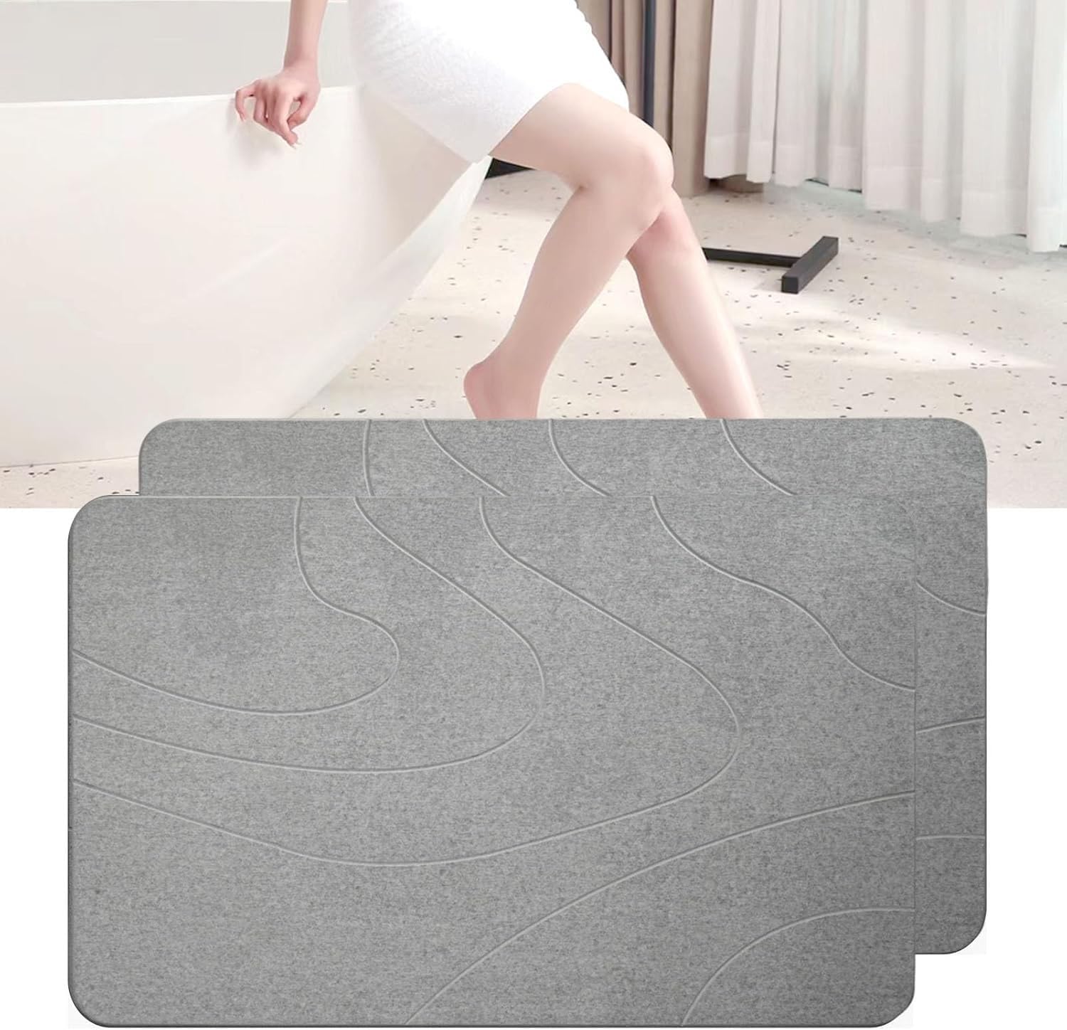 Dai Lufei Stone Bath Mat - Natural Diatomaceous Earth, Super Absorbent Shower Mat, Quick Drying, Non-Slip Bath Mat, Bath and Bathroom Floor (Light