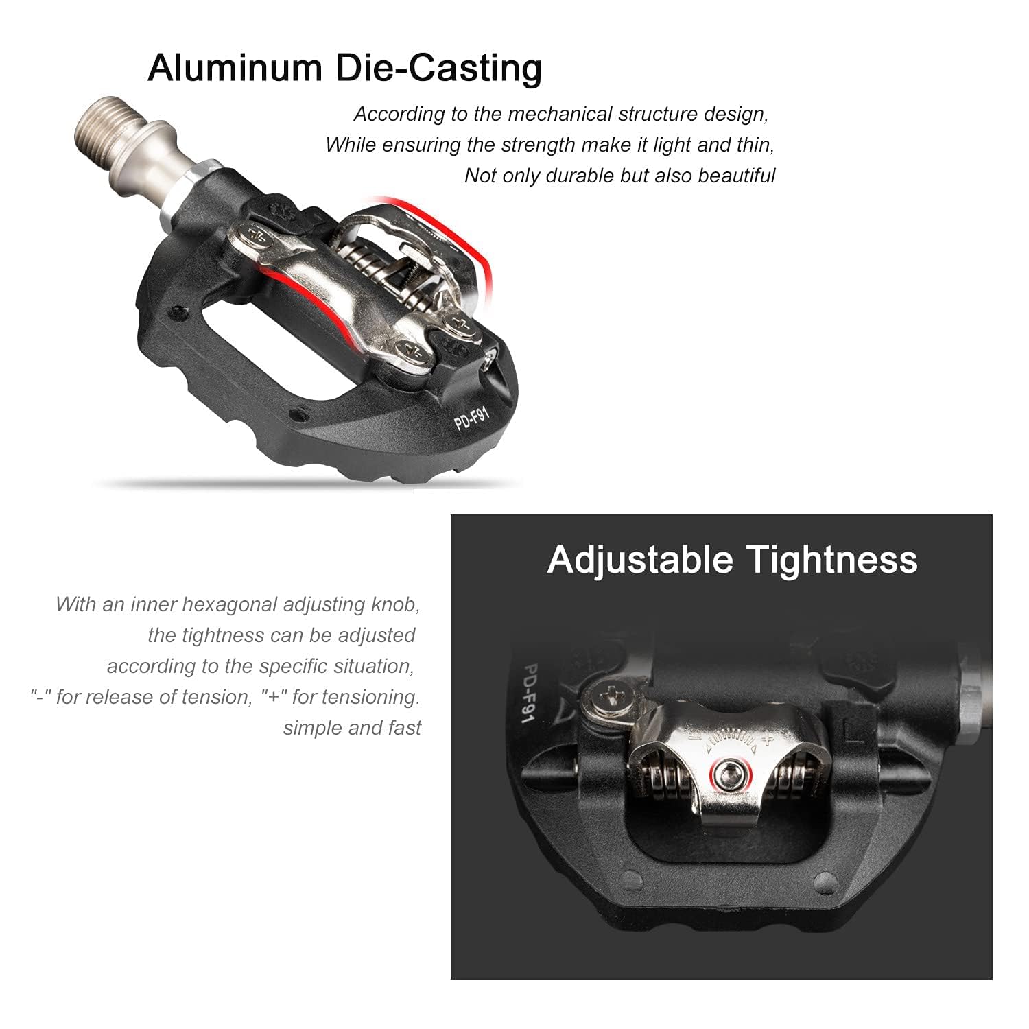 MTB Pedals Dual Platform with Cleats - Compatible with Shimano SPD Cleats, 3 Sealed Bearing Lightweight Nylon Fiber Bicycle Pedal for Gravel, BMX,