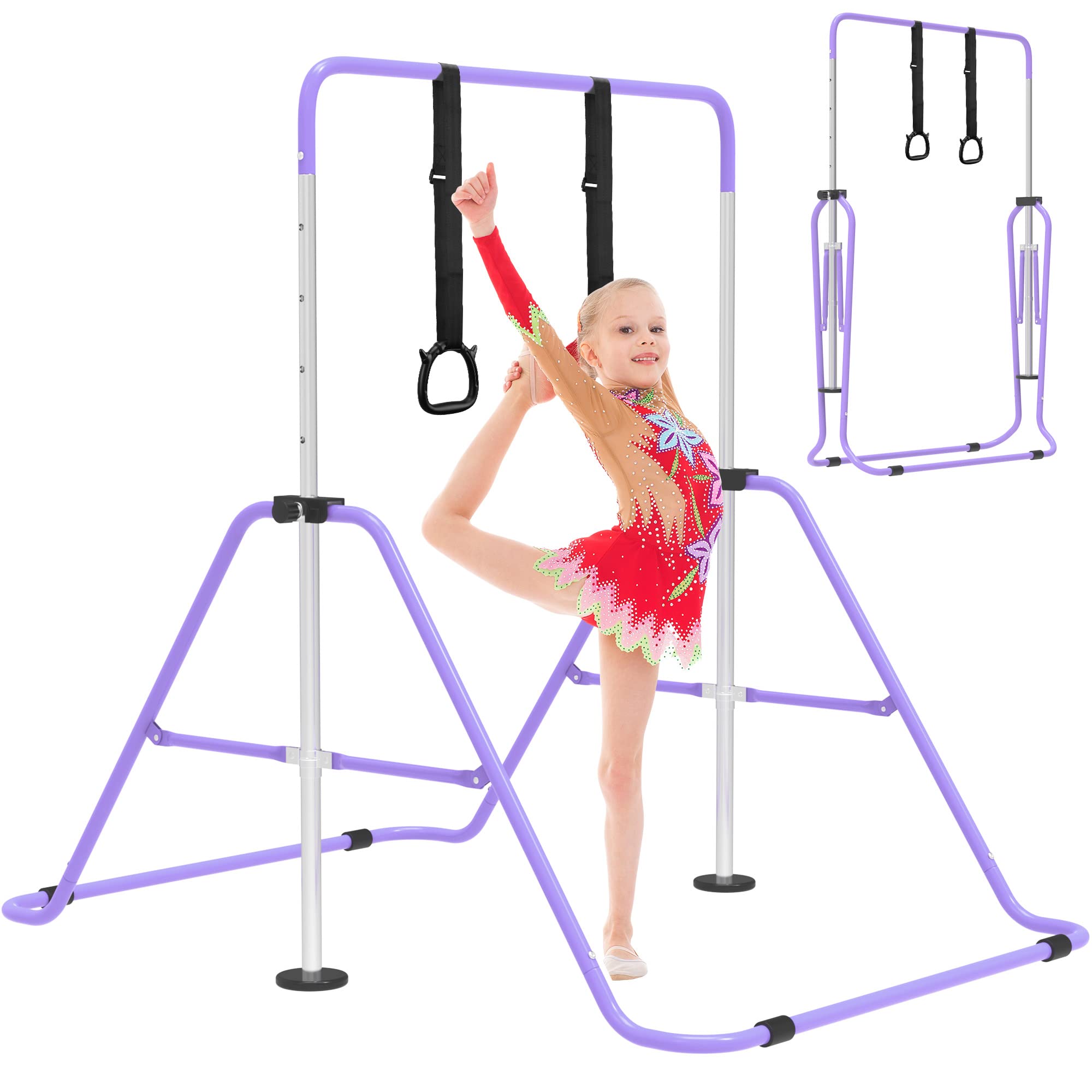 EVERYMILE Gymnastics Bars, Junior Training Kip Bar Gymnastics Equipment for Home,Adjustable Height Folding Horizontal Bar with Gymnastic Rings for Kid