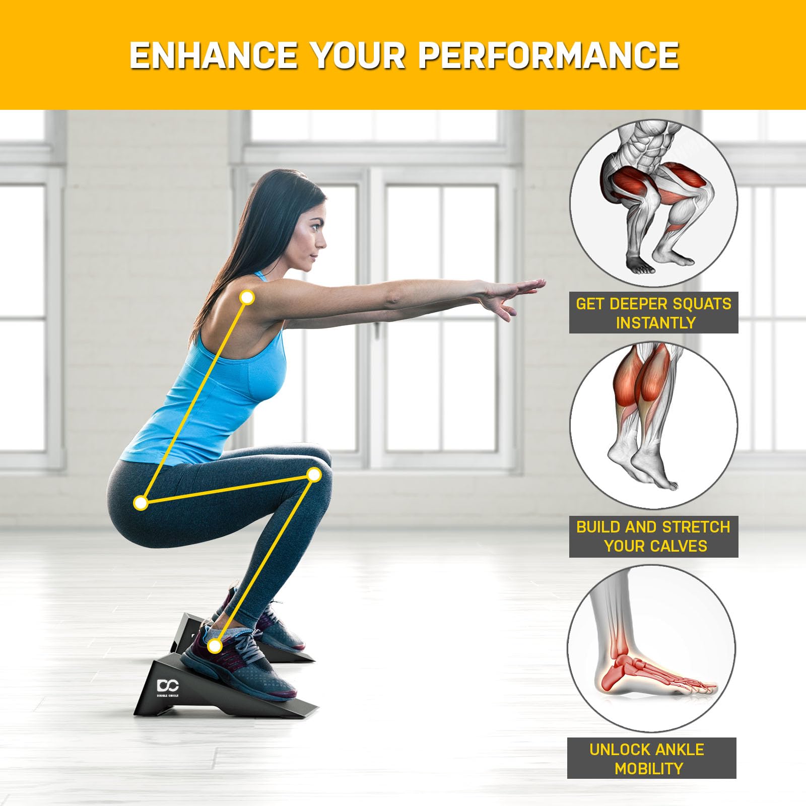 Double Circle Squat Wedge ? Professional Squat Ramp for Weightlifting and Fitness ? Squat Platform for Heel Elevated Squats and Calf Raises ?