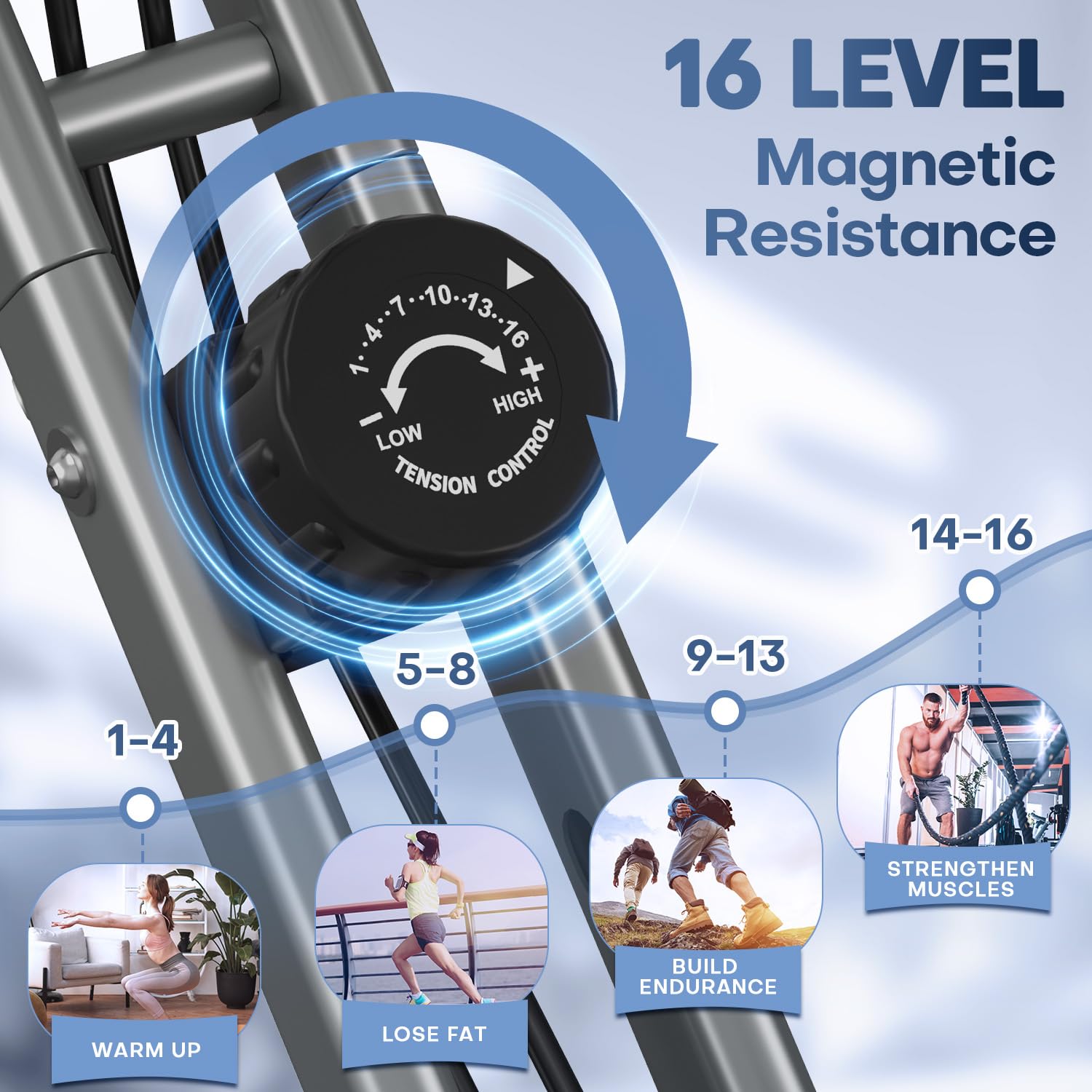 2025 New Exercise Bike Foldable with 16 Levels Magnetic Resistance, Folding Cycling Bike with LCD Display & Heart Rate Sensor, Oversized Saddle with Backrest, Foldable Fitness Bicycle For Home Gym