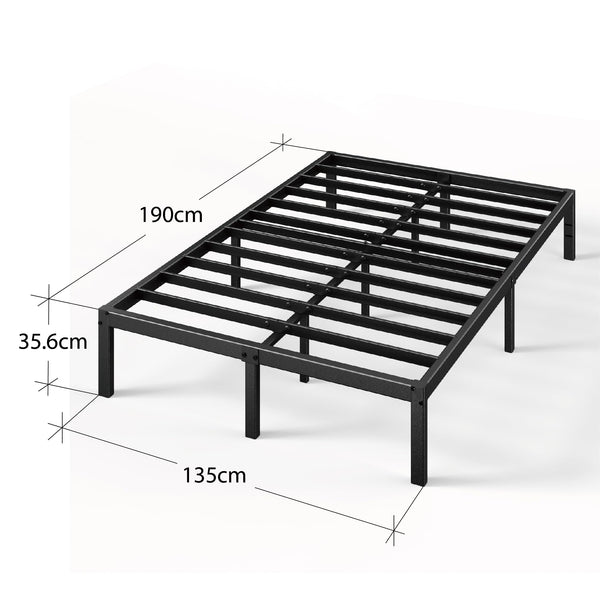 Zinus Elias Double Bed frame - Bed 135 x 190 cm - 36cm Height - Metal Bed frame with underbed storage and steel slat support - Black
