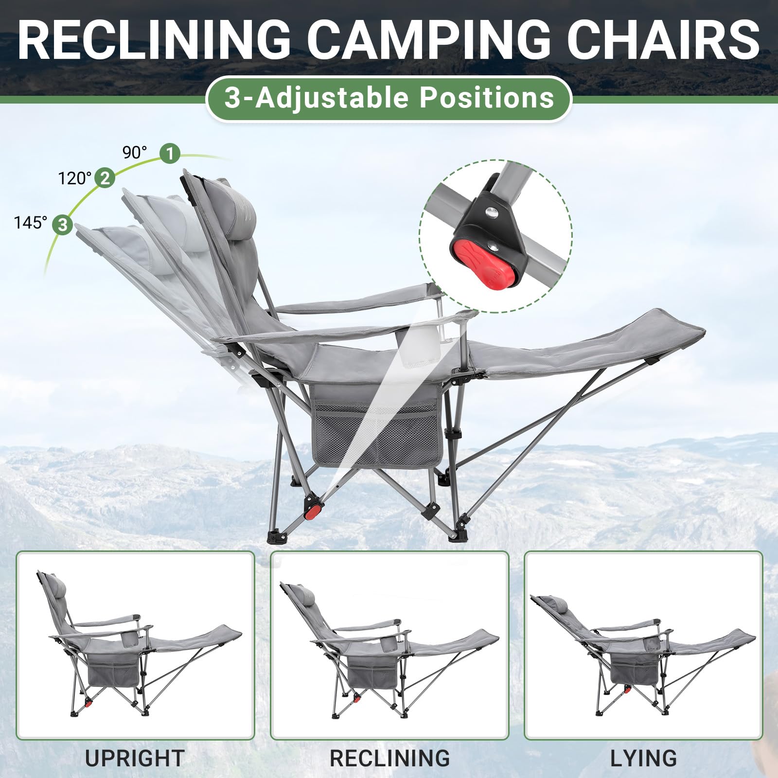 #WEJOY Camping Chairs Folding Recliner Chair Adjustable with Detachable Footrest Headrest Cup Holder Lightweight Portable Reclining Camp Chair Fold Up Chair for Outdoor Beach Garden, Cyan Set of 2