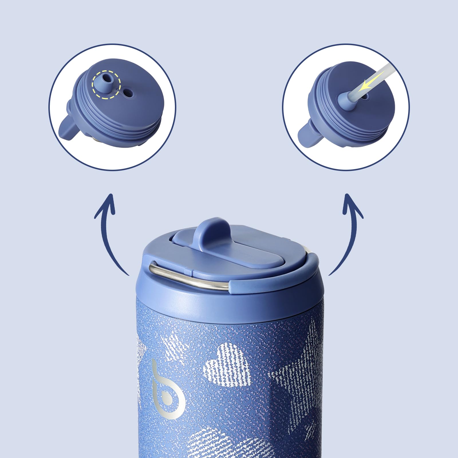 Insulated Water Bottle 700ml(24oz) with Straw, Lid, and Handle - Stainless Steel Sports Travel Gym Bottle for Men and Women (Skiing)